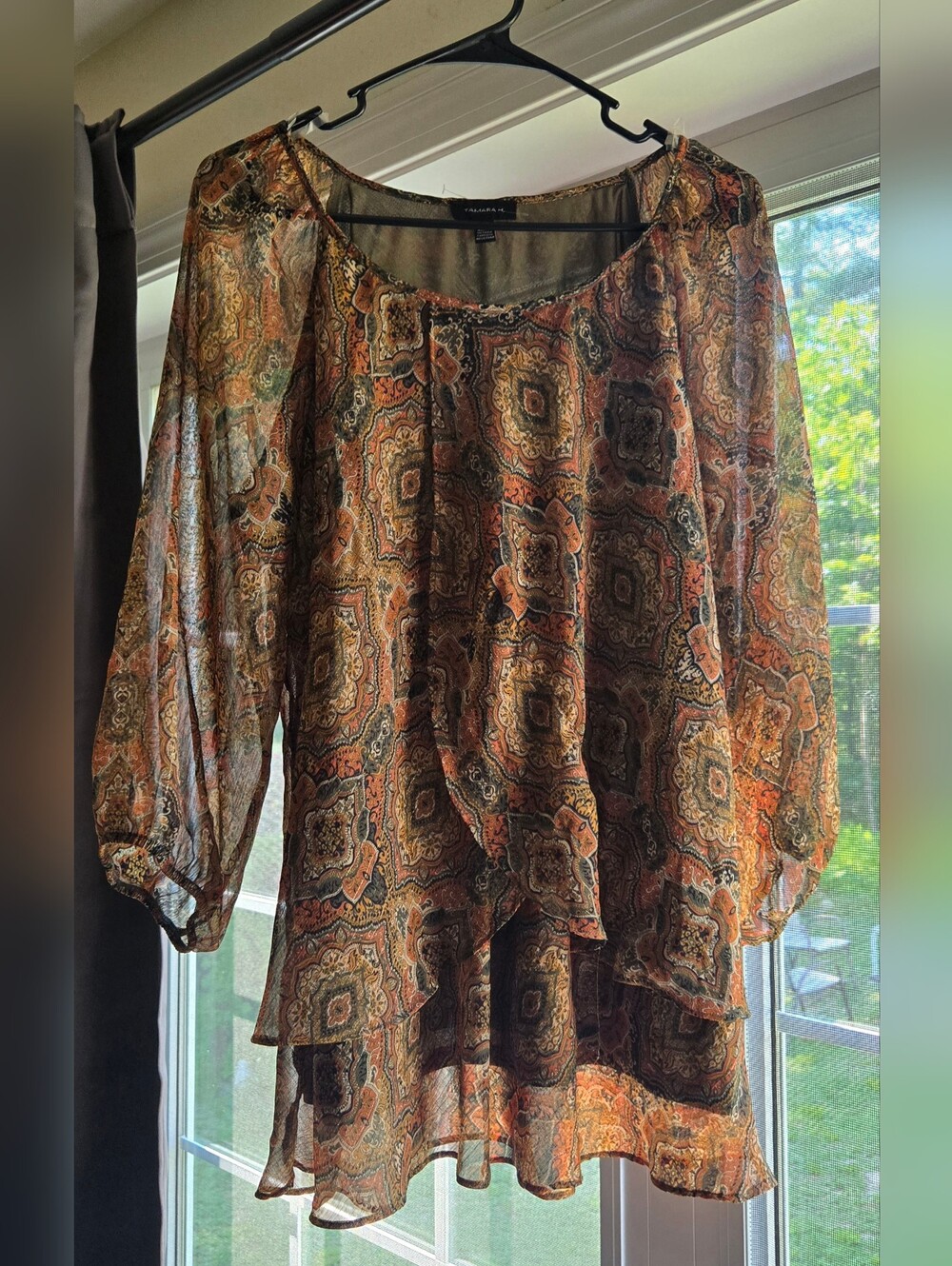 Tamar H. Sheer Paisley Peasant Blouse with Lining- Multi-Color